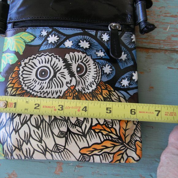 NWT SMALL BOHO PAINTED OWL LEATHER CROSSBODY BAG ARTISAN - Picture 4 of 9
